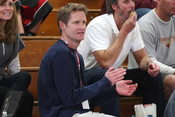 Steve Kerr enjoying one of many bright moments at Tuesday's game.