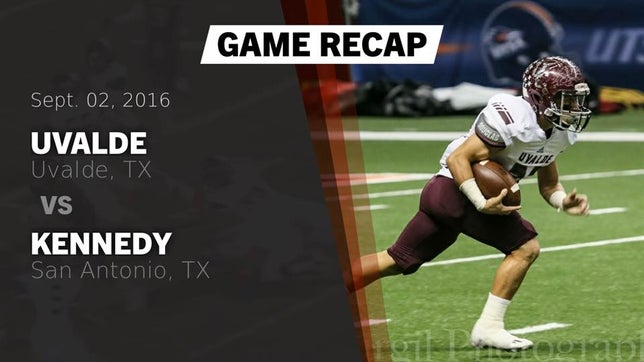 Watch this highlight video of the Uvalde (TX) football team in its game Recap: Uvalde  vs. Kennedy  2016 on Sep 2, 2016