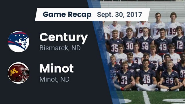 Watch this highlight video of the Century (Bismarck, ND) football team in its game Recap: Century  vs. Minot  2017 on Sep 30, 2017
