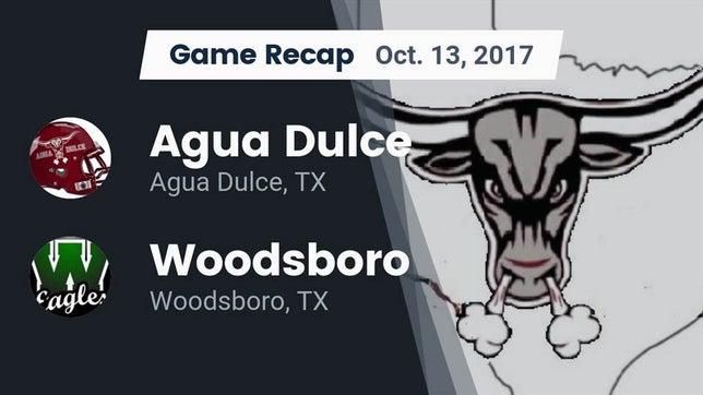 Watch this highlight video of the Agua Dulce (TX) football team in its game Recap: Agua Dulce  vs. Woodsboro  2017 on Oct 13, 2017