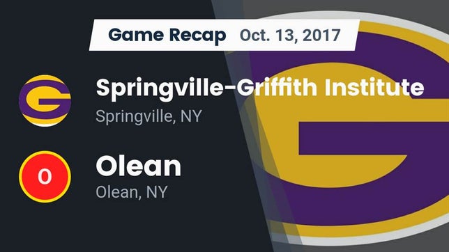 Watch this highlight video of the Griffith Institute (Springville, NY) football team in its game Recap: Springville-Griffith Institute  vs. Olean  2017 on Oct 13, 2017