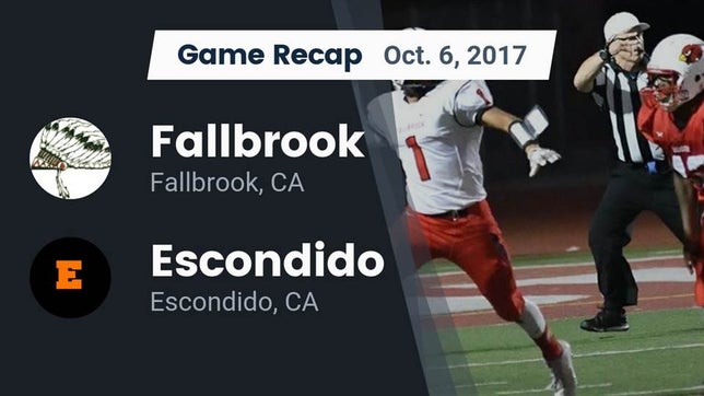 Watch this highlight video of the Fallbrook (CA) football team in its game Recap: Fallbrook  vs. Escondido  2017 on Oct 6, 2017