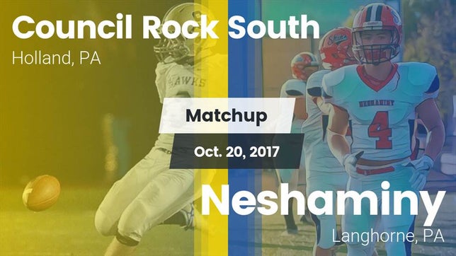 Watch this highlight video of the Council Rock South (Holland, PA) football team in its game Matchup: Council Rock South vs. Neshaminy  2017 on Oct 20, 2017