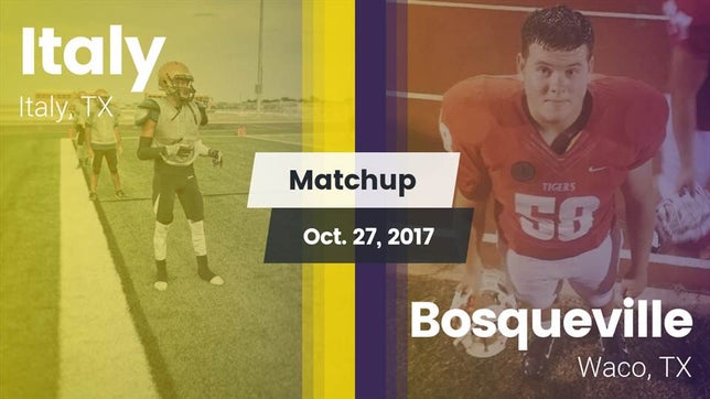 Watch this highlight video of the Italy (TX) football team in its game Matchup: Italy  vs. Bosqueville  2017 on Oct 27, 2017