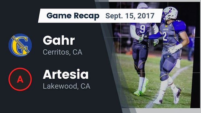 Watch this highlight video of the Gahr (Cerritos, CA) football team in its game Recap: Gahr  vs. Artesia  2017 on Sep 15, 2017