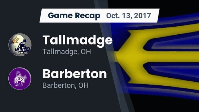 Watch this highlight video of the Tallmadge (OH) football team in its game Recap: Tallmadge  vs. Barberton  2017 on Oct 13, 2017