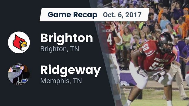 Watch this highlight video of the Brighton (TN) football team in its game Recap: Brighton  vs. Ridgeway  2017 on Oct 6, 2017