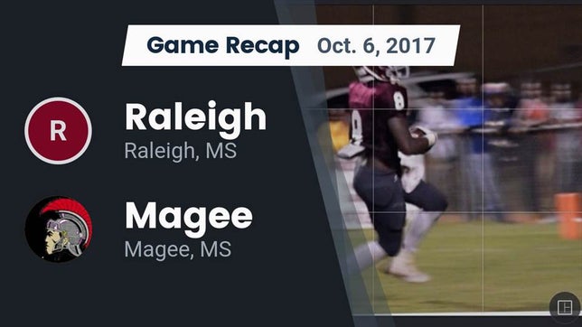 Watch this highlight video of the Raleigh (MS) football team in its game Recap: Raleigh  vs. Magee  2017 on Oct 6, 2017