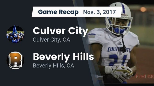 Watch this highlight video of the Culver City (CA) football team in its game Recap: Culver City  vs. Beverly Hills  2017 on Nov 3, 2017