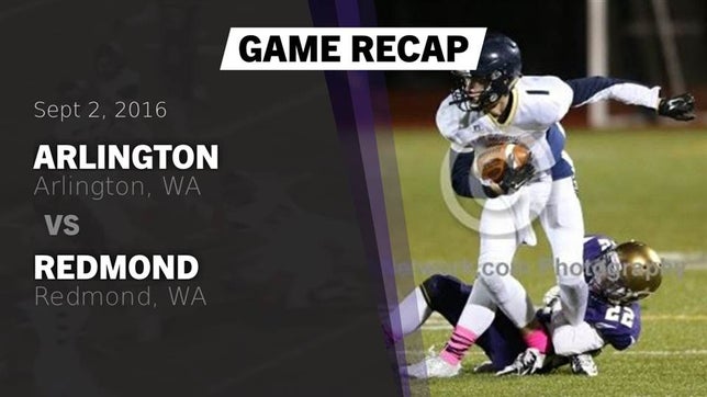 Watch this highlight video of the Arlington (WA) football team in its game Recap: Arlington  vs. Redmond  2016 on Sep 2, 2016