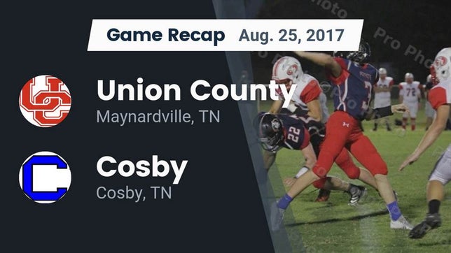 Watch this highlight video of the Union County (Maynardville, TN) football team in its game Recap: Union County  vs. Cosby  2017 on Aug 25, 2017