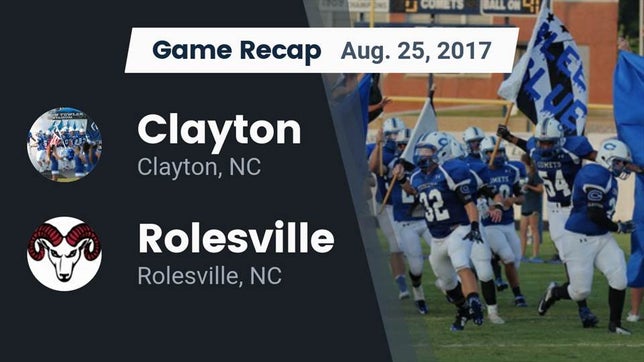 Watch this highlight video of the Clayton (NC) football team in its game Recap: Clayton  vs. Rolesville  2017 on Aug 25, 2017