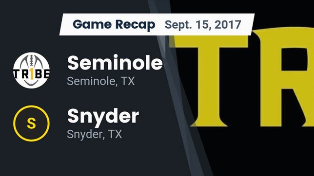 Watch this highlight video of the Seminole (TX) football team in its game Recap: Seminole  vs. Snyder  2017 on Sep 15, 2017