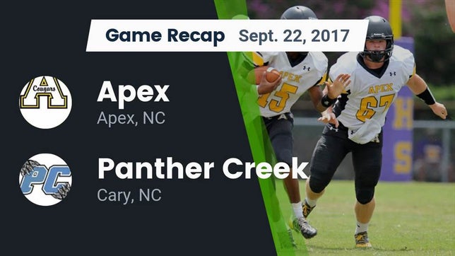 Watch this highlight video of the Apex (NC) football team in its game Recap: Apex  vs. Panther Creek  2017 on Sep 22, 2017
