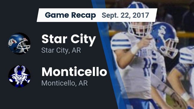 Watch this highlight video of the Star City (AR) football team in its game Recap: Star City  vs. Monticello  2017 on Sep 22, 2017