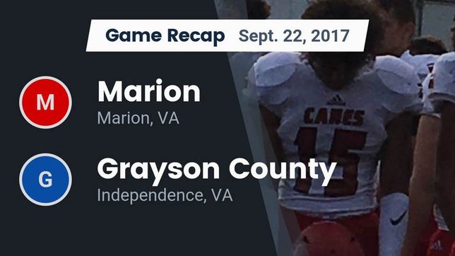 Watch this highlight video of the Marion (VA) football team in its game Recap: Marion  vs. Grayson County  2017 on Sep 22, 2017