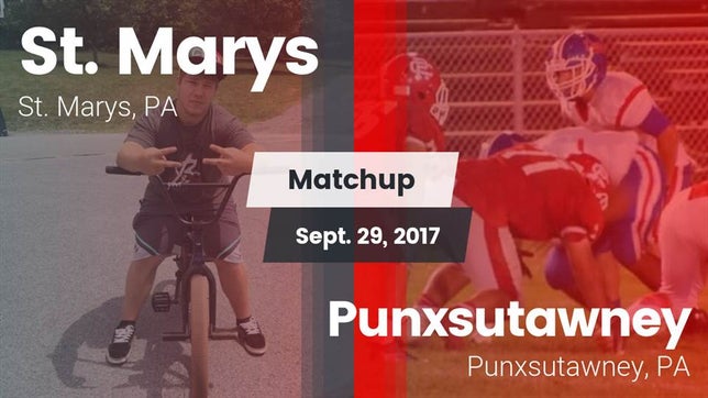 Watch this highlight video of the St. Marys (PA) football team in its game Matchup: St. Marys vs. Punxsutawney  2017 on Sep 29, 2017