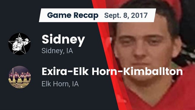 Watch this highlight video of the Sidney (IA) football team in its game Recap: Sidney  vs. Exira-Elk Horn-Kimballton 2017 on Sep 8, 2017