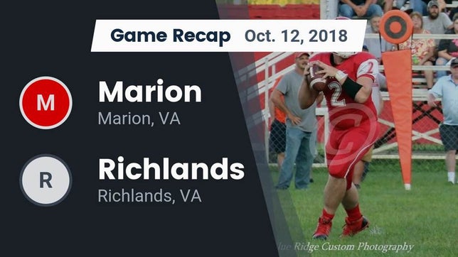 Watch this highlight video of the Marion (VA) football team in its game Recap: Marion  vs. Richlands  2018 on Oct 12, 2018