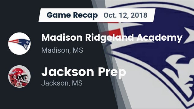 Watch this highlight video of the Madison-Ridgeland Academy (Madison, MS) football team in its game Recap: Madison Ridgeland Academy vs. Jackson Prep  2018 on Oct 12, 2018