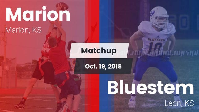 Watch this highlight video of the Marion (KS) football team in its game Matchup: Marion  vs. Bluestem  2018 on Oct 19, 2018