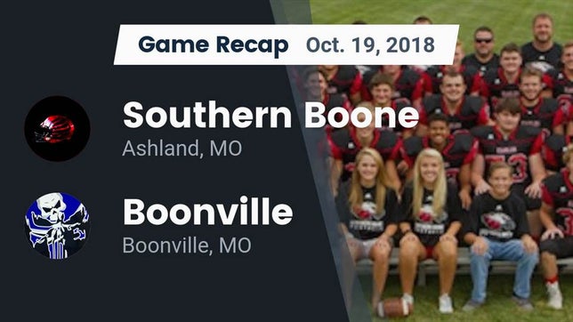 Watch this highlight video of the Southern Boone (Ashland, MO) football team in its game Recap: Southern Boone  vs. Boonville  2018 on Oct 19, 2018