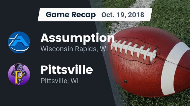 Watch this highlight video of the Assumption (Wisconsin Rapids, WI) football team in its game Recap: Assumption  vs. Pittsville  2018 on Oct 19, 2018
