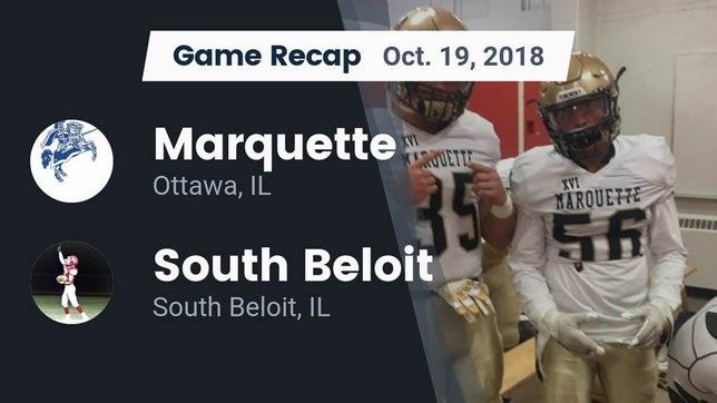 Watch this highlight video of the Marquette (Ottawa, IL) football team in its game Recap: Marquette  vs. South Beloit  2018 on Oct 19, 2018