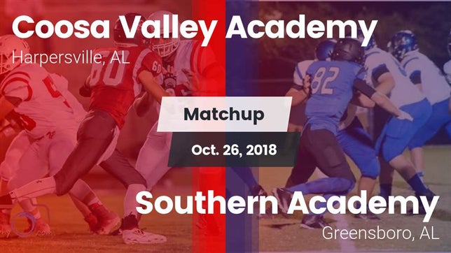 Watch this highlight video of the Coosa Valley Academy (Harpersville, AL) football team in its game Matchup: Coosa Valley Academy vs. Southern Academy  2018 on Oct 26, 2018