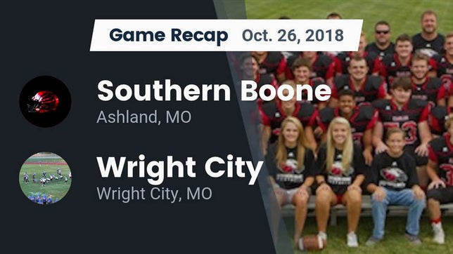 Watch this highlight video of the Southern Boone (Ashland, MO) football team in its game Recap: Southern Boone  vs. Wright City  2018 on Oct 26, 2018