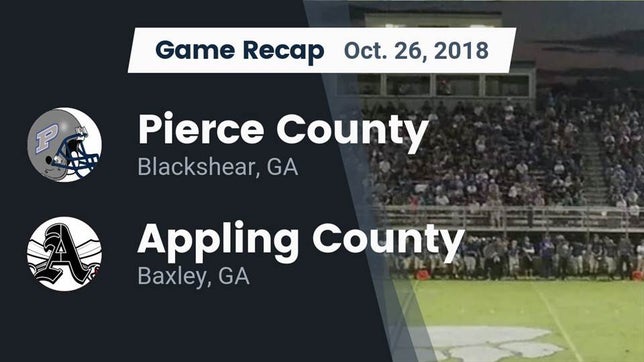 Watch this highlight video of the Pierce County (Blackshear, GA) football team in its game Recap: Pierce County  vs. Appling County  2018 on Oct 26, 2018