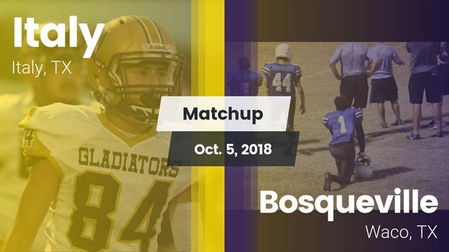 Watch this highlight video of the Italy (TX) football team in its game Matchup: Italy  vs. Bosqueville  2018 on Oct 5, 2018