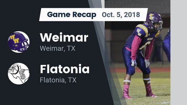 Watch this highlight video of the Weimar (TX) football team in its game Recap: Weimar  vs. Flatonia  2018 on Oct 5, 2018