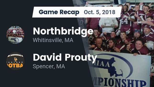 Watch this highlight video of the Northbridge (Whitinsville, MA) football team in its game Recap: Northbridge  vs. David Prouty  2018 on Oct 5, 2018