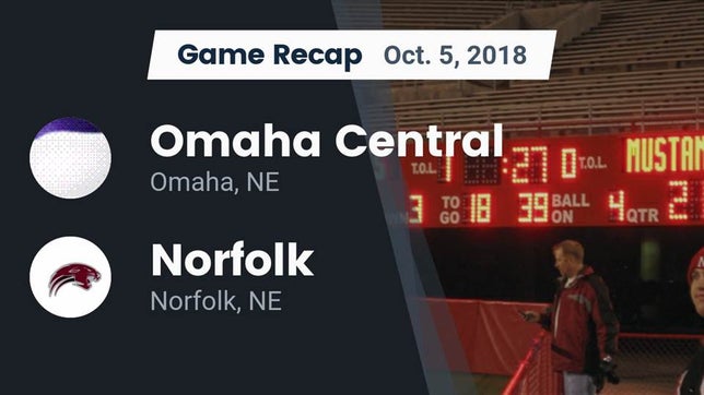 Watch this highlight video of the Omaha Central (Omaha, NE) football team in its game Recap: Omaha Central  vs. Norfolk  2018 on Oct 5, 2018