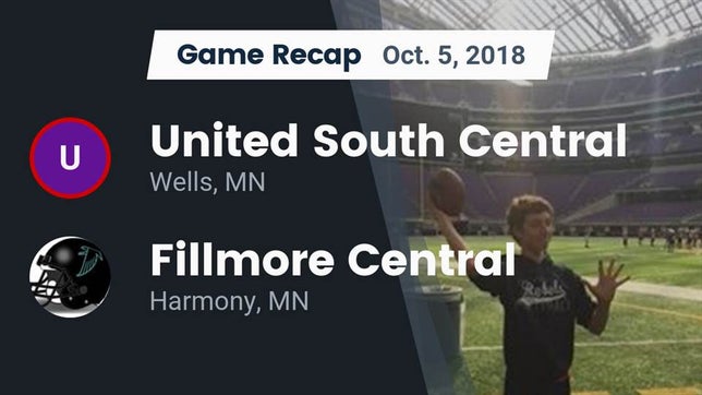 Watch this highlight video of the United South Central (Wells, MN) football team in its game Recap: United South Central  vs. Fillmore Central  2018 on Oct 5, 2018
