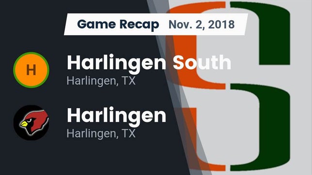 Watch this highlight video of the Harlingen South (Harlingen, TX) football team in its game Recap: Harlingen South  vs. Harlingen  2018 on Nov 2, 2018