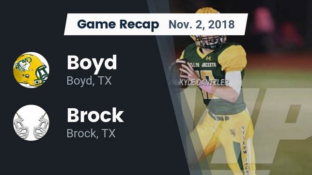 Watch this highlight video of the Boyd (TX) football team in its game Recap: Boyd  vs. Brock  2018 on Nov 2, 2018