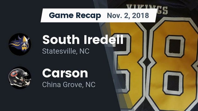 Watch this highlight video of the South Iredell (Statesville, NC) football team in its game Recap: South Iredell  vs. Carson  2018 on Nov 2, 2018