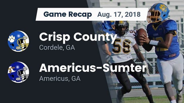 Watch this highlight video of the Crisp County (Cordele, GA) football team in its game Recap: Crisp County  vs. Americus-Sumter  2018 on Aug 17, 2018