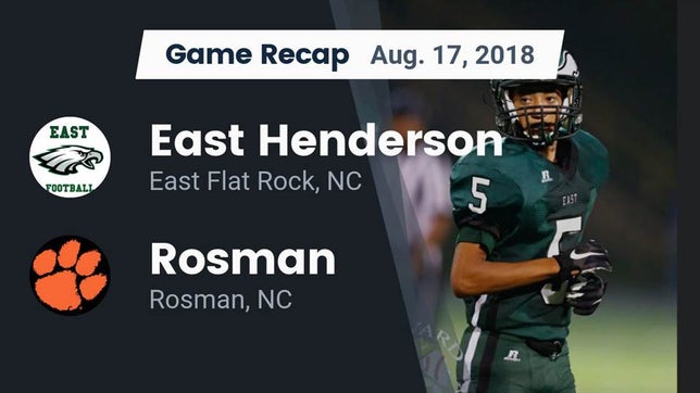 Watch this highlight video of the East Henderson (East Flat Rock, NC) football team in its game Recap: East Henderson  vs. Rosman  2018 on Aug 17, 2018