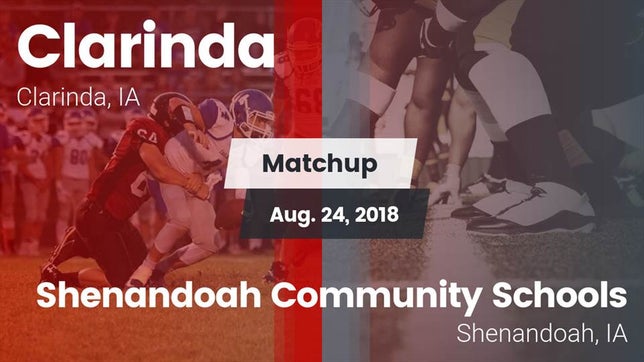 Watch this highlight video of the Clarinda (IA) football team in its game Matchup: Clarinda vs. Shenandoah Community Schools 2018 on Aug 24, 2018