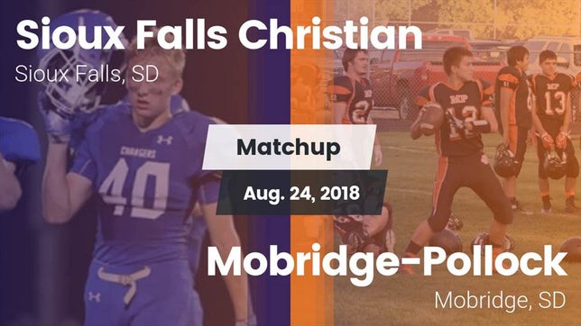 Watch this highlight video of the Sioux Falls Christian (Sioux Falls, SD) football team in its game Matchup: Sioux Falls Christia vs. Mobridge-Pollock  2018 on Aug 24, 2018