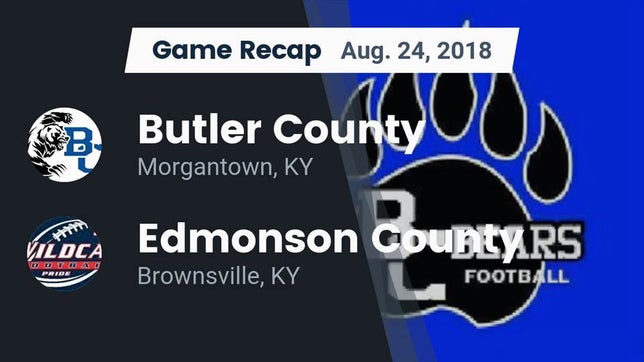 Watch this highlight video of the Butler County (Morgantown, KY) football team in its game Recap: Butler County  vs. Edmonson County  2018 on Aug 24, 2018