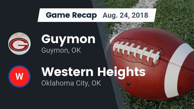 Watch this highlight video of the Guymon (OK) football team in its game Recap: Guymon  vs. Western Heights  2018 on Aug 24, 2018