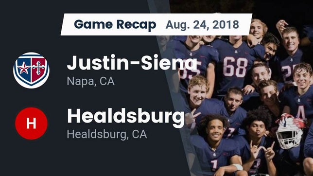 Watch this highlight video of the Justin-Siena (Napa, CA) football team in its game Recap: Justin-Siena  vs. Healdsburg  2018 on Aug 24, 2018