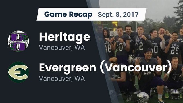 Watch this highlight video of the Heritage (Vancouver, WA) football team in its game Recap: Heritage  vs. Evergreen  (Vancouver) 2017 on Sep 8, 2017