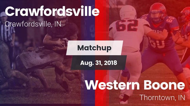 Watch this highlight video of the Crawfordsville (IN) football team in its game Matchup: Crawfordsville vs. Western Boone  2018 on Aug 31, 2018