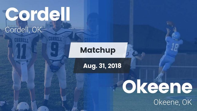 Watch this highlight video of the Cordell (OK) football team in its game Matchup: Cordell  vs. Okeene  2018 on Aug 31, 2018