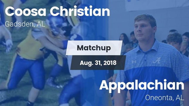 Watch this highlight video of the Coosa Christian (Gadsden, AL) football team in its game Matchup: Coosa Christian vs. Appalachian  2018 on Aug 31, 2018